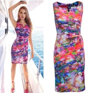 Joseph Ribkoff Multicolored Abstract Ruched Dress Size 8